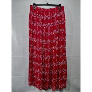 Vtg 90s Cabela's Broomstick Crinkle Maxi Skirt Red Women's LG Long